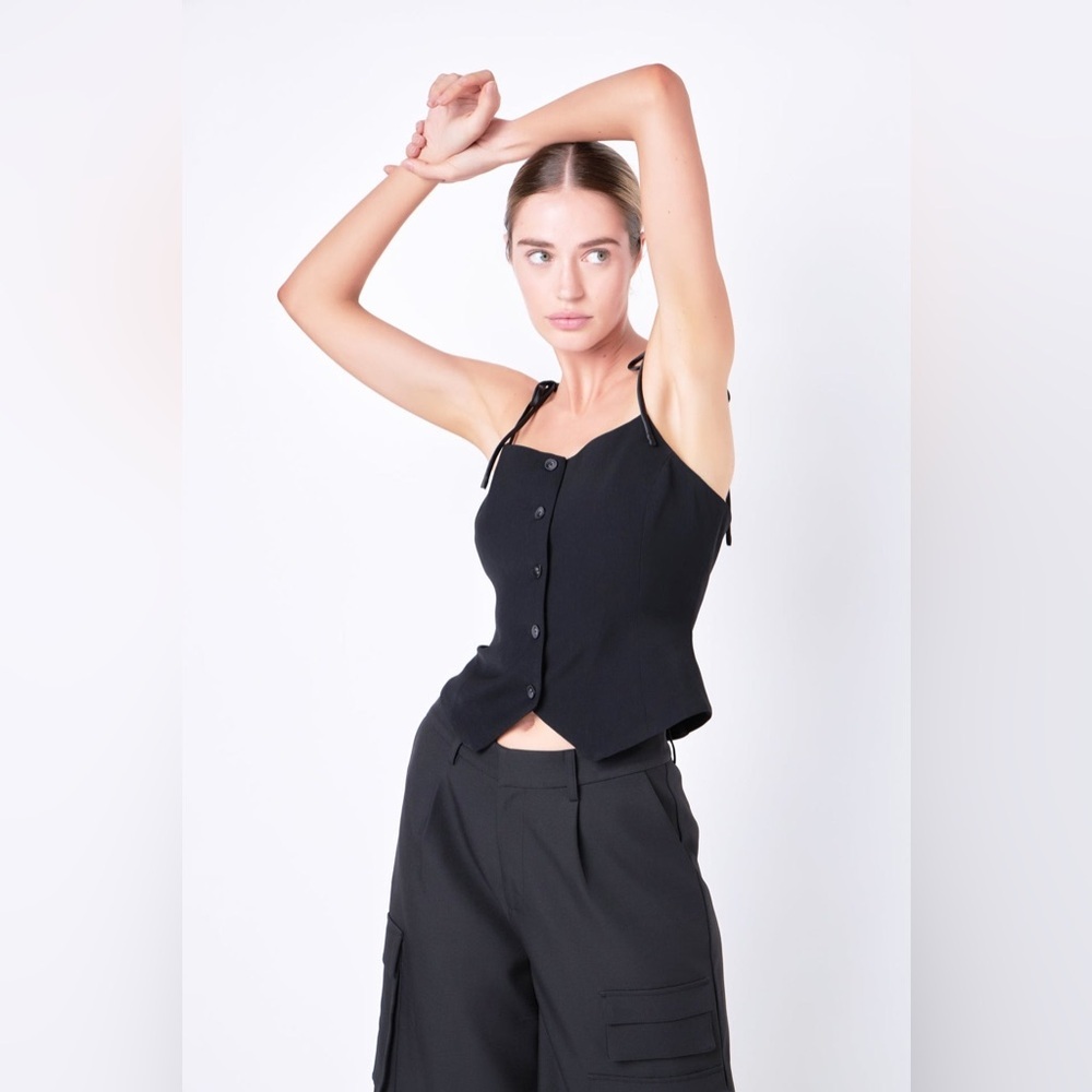 GREY LAB Black Button-Up Vest with Tie Straps